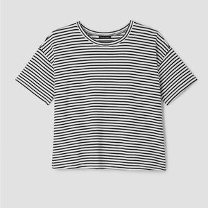 Striped Short-Sleeve Crewneck Top - Black & White